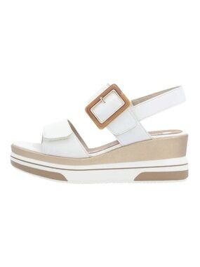 Remonte White Wedge Platform Sandal with Tan Buckle